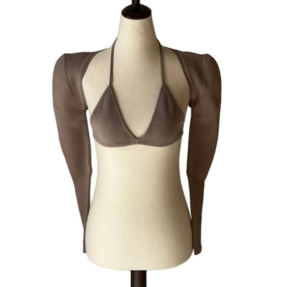 Ser.o.ya Dahlia Bikini Top and Shrug Set in Brown - Picture 3 of 13